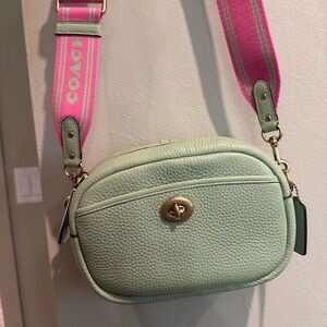 Coach Light Green Crossbody Bag with Pink Strap
